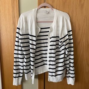 White and Navy Black Stripe Cardigan - A New Day